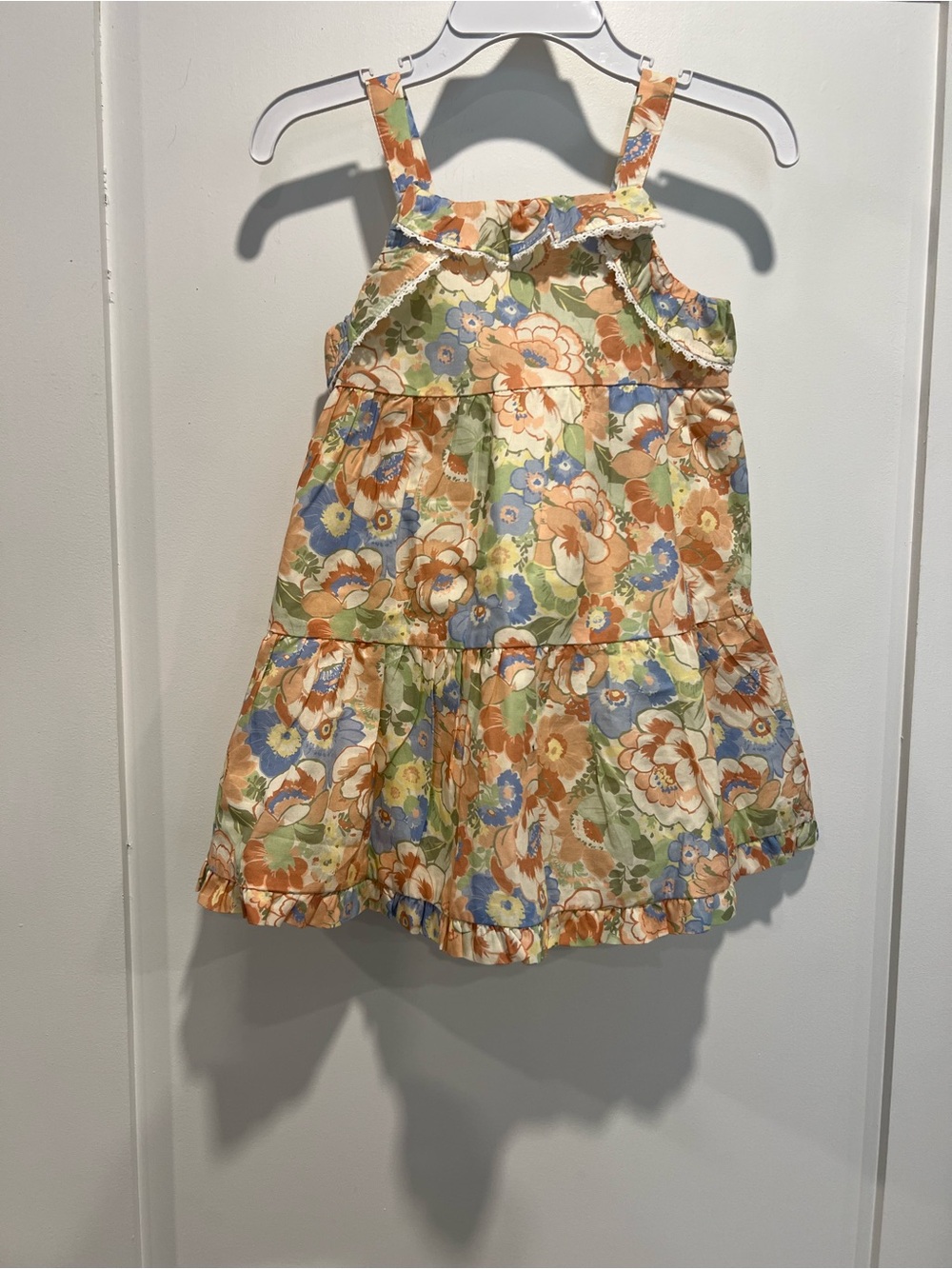 Janie and Jack Peach, Blue & Green Floral Tiered Sundress